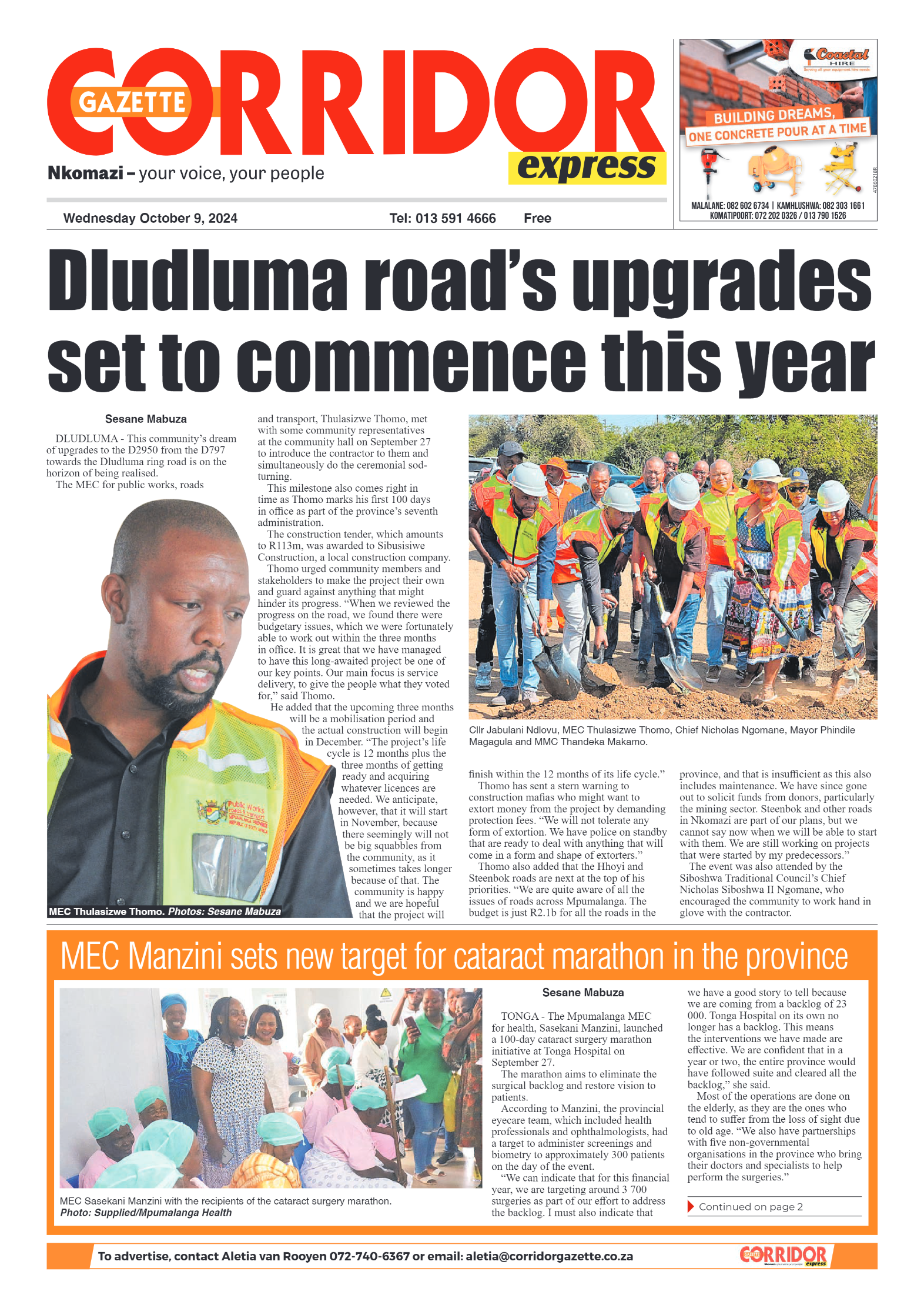 Corridor Gazette Express 9 October 2024 page 1