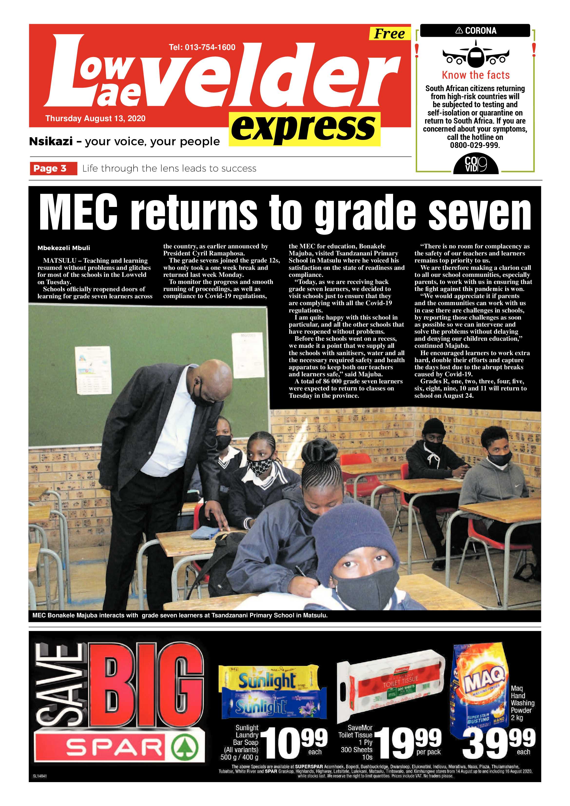 Lowveld Express 13 August 2020 page 1