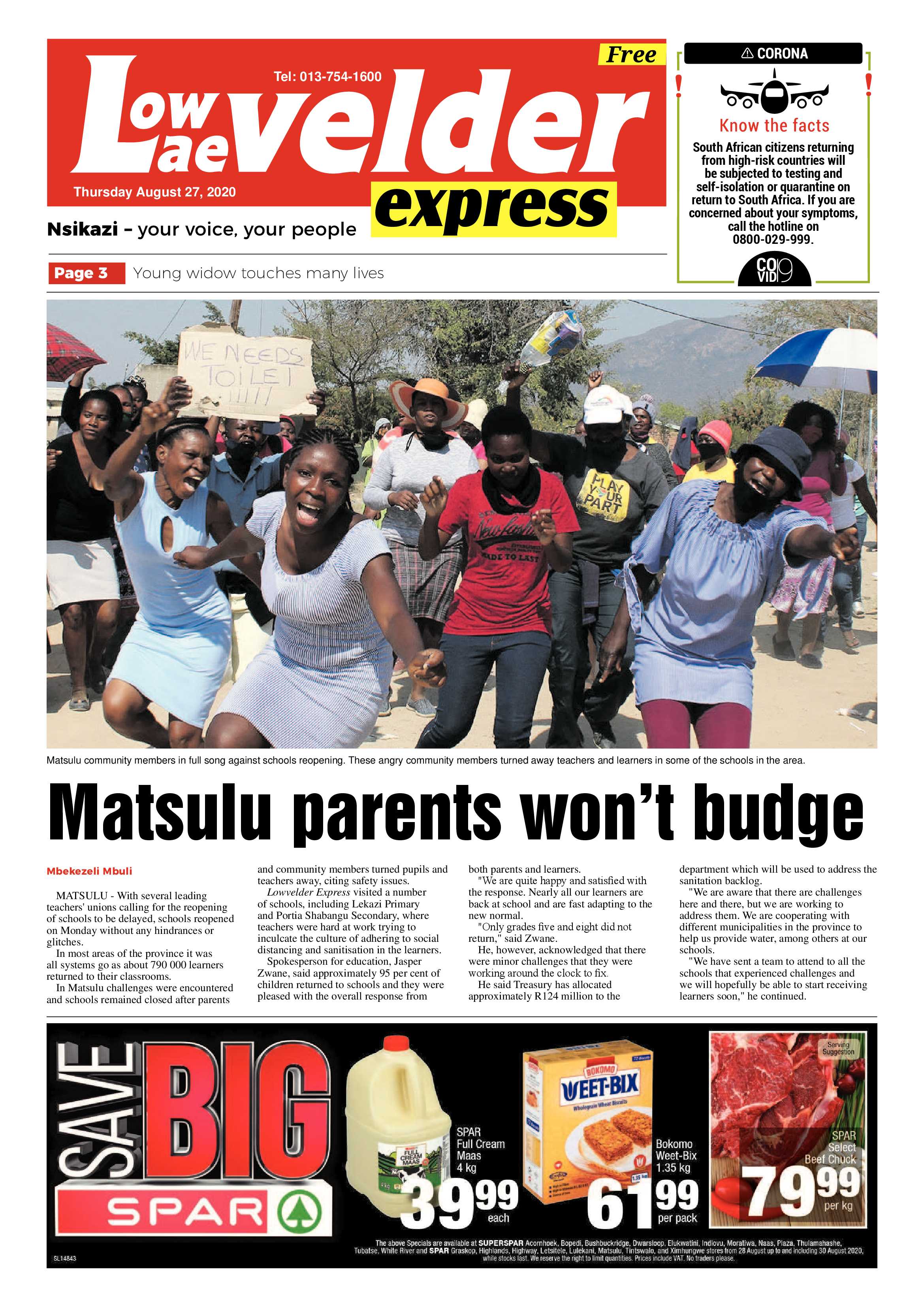 Lowveld Express 27 August 2020 page 1