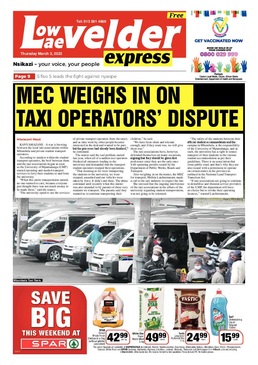 Lowvelder Express 3 March page 1