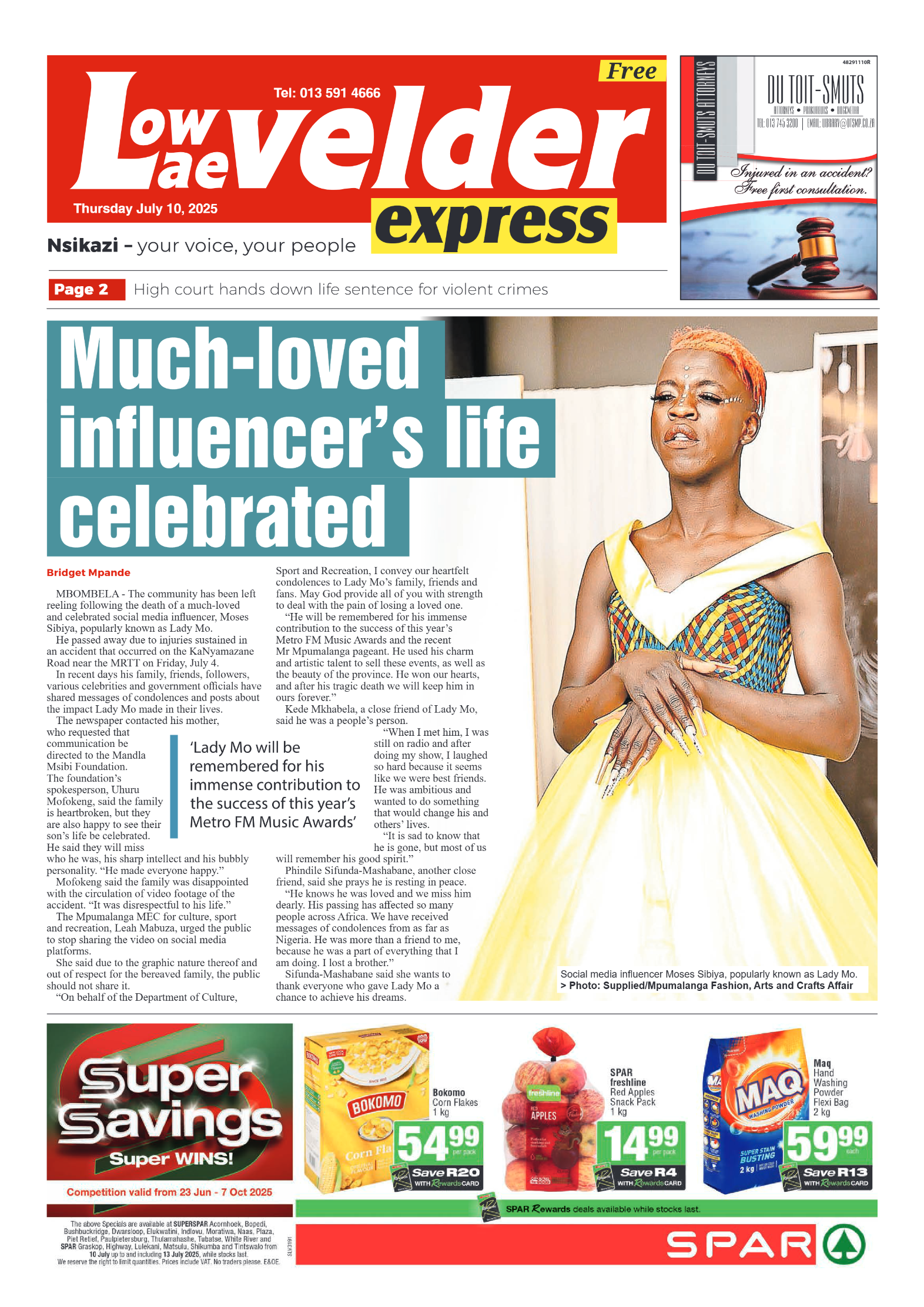 Lowvelder Express 10 July 2025 page 1