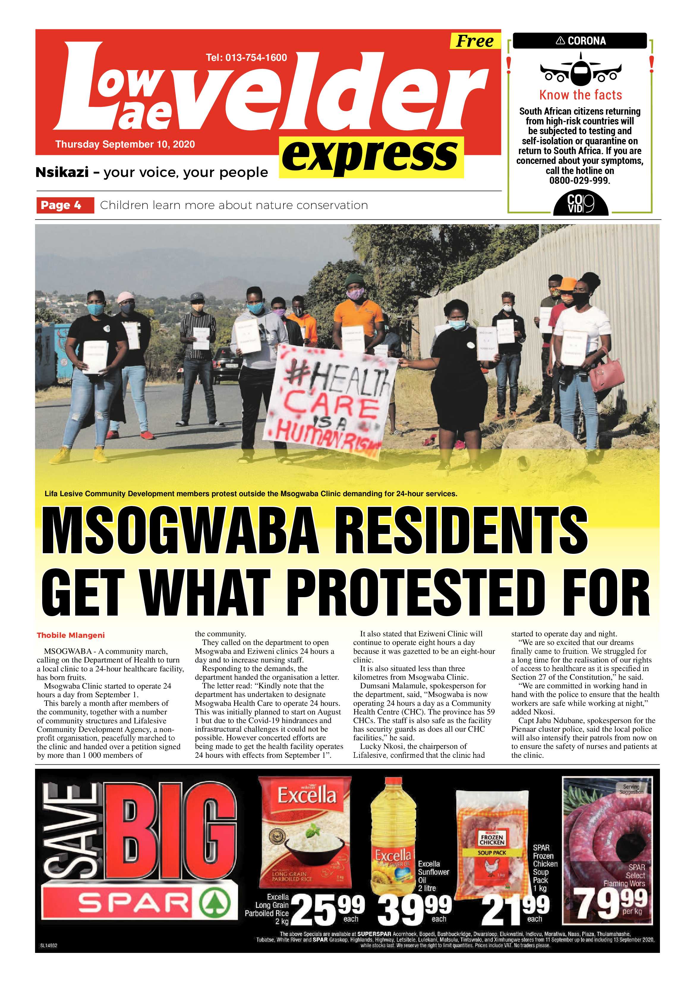 Lowvelder Express 10 September 2020 page 1