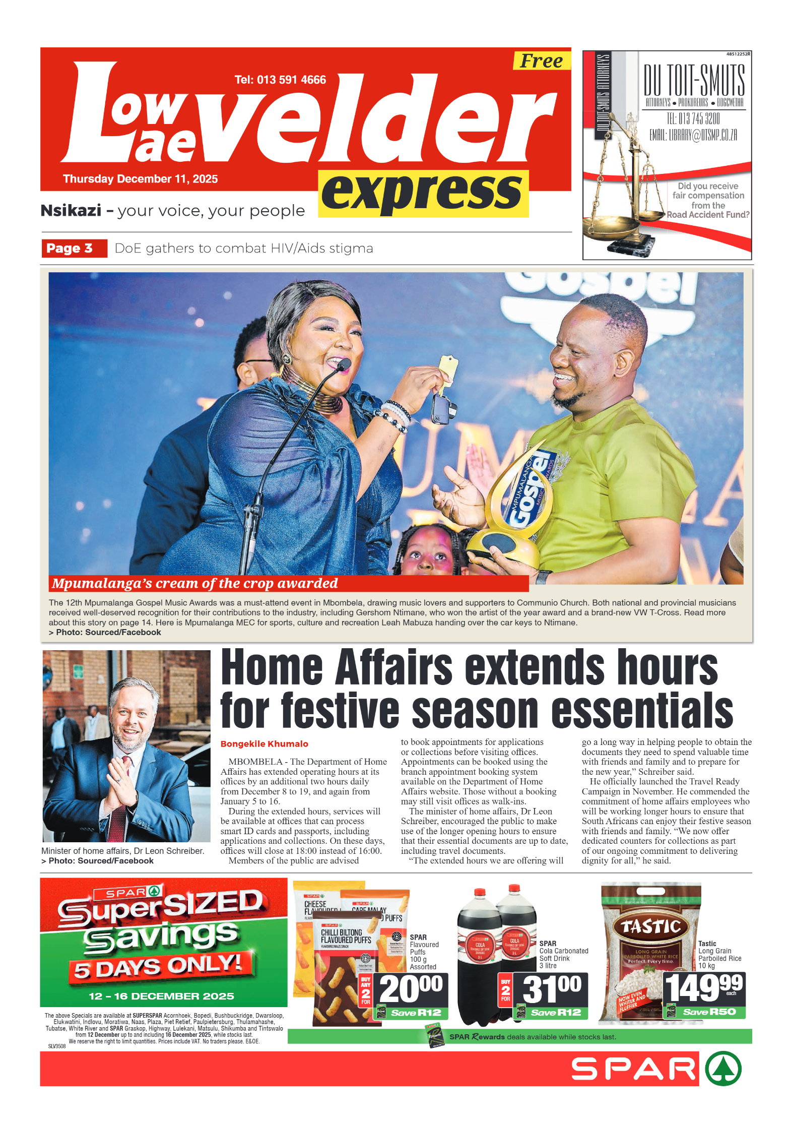 Lowvelder Express 11 December 2025 page 1