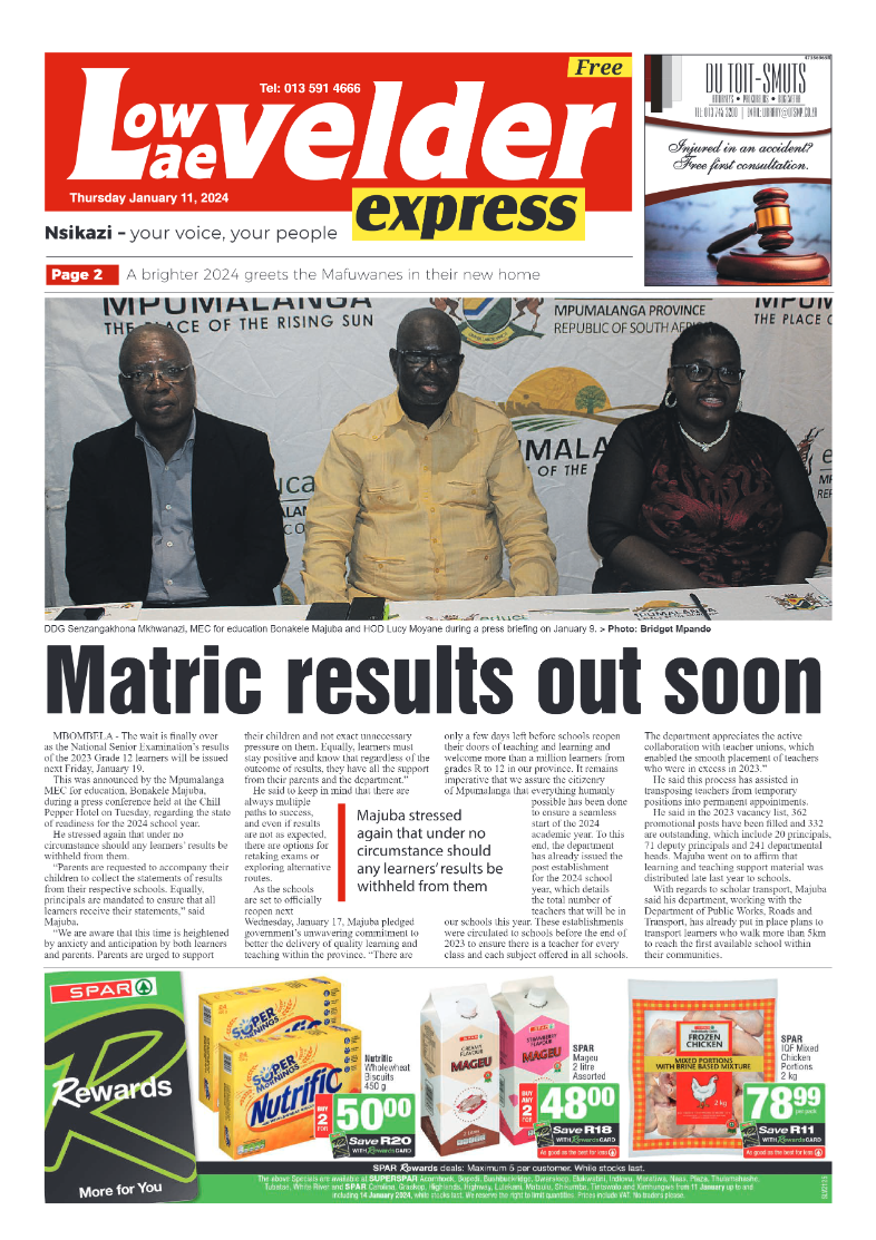 Lowvelder Express 11 January 2024 page 1