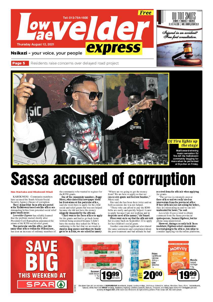 Lowvelder Express 12 August 2021 page 1