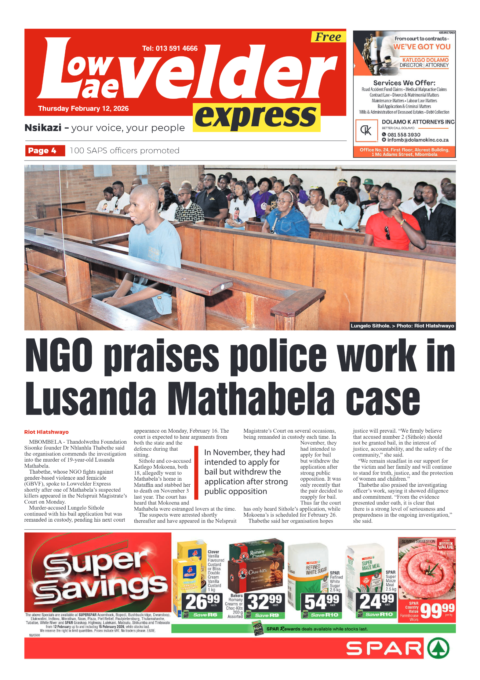 Lowvelder Express 12 February 2016 page 1