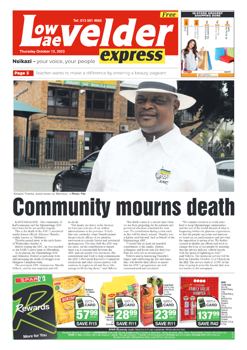 Lowvelder Express 12 October 2023 page 1