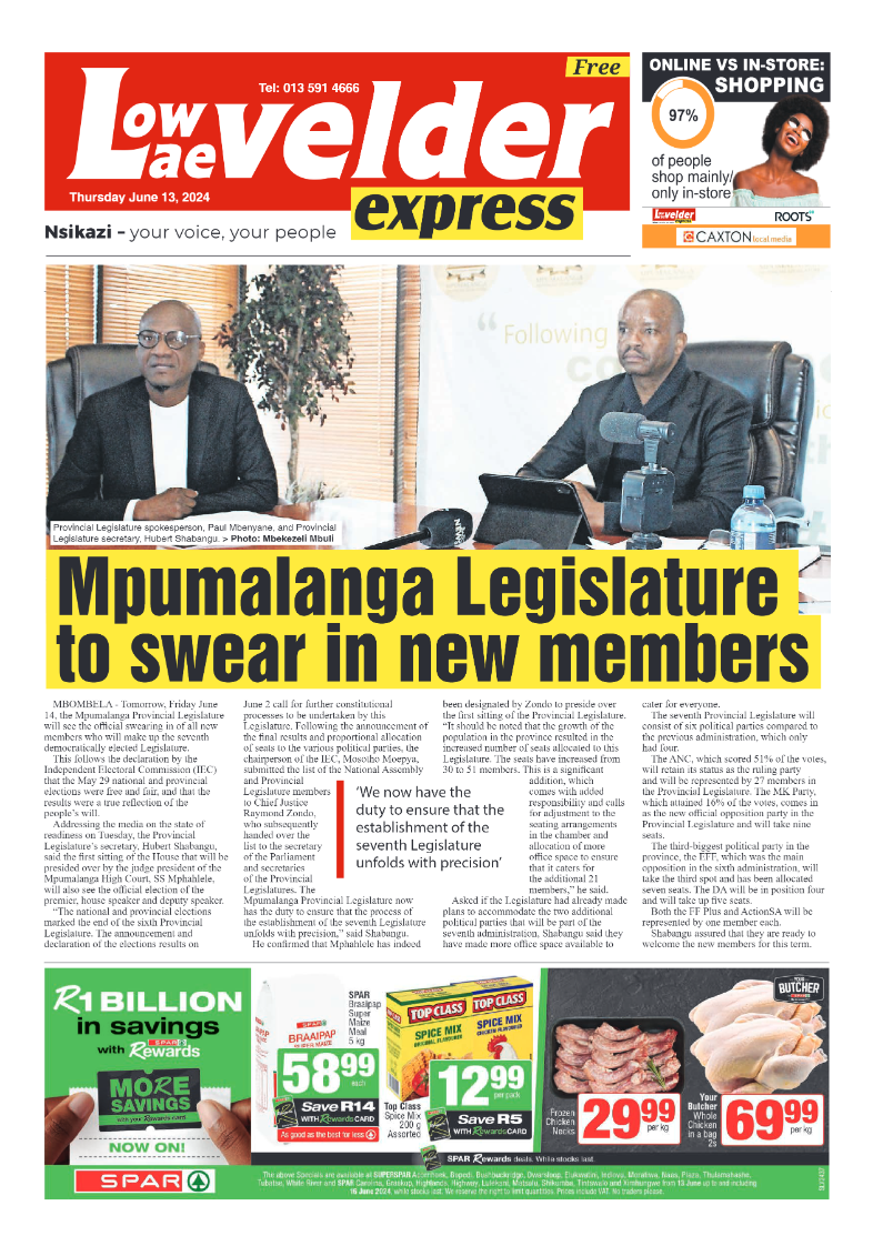 Lowvelder Express 13 June 2024 page 1