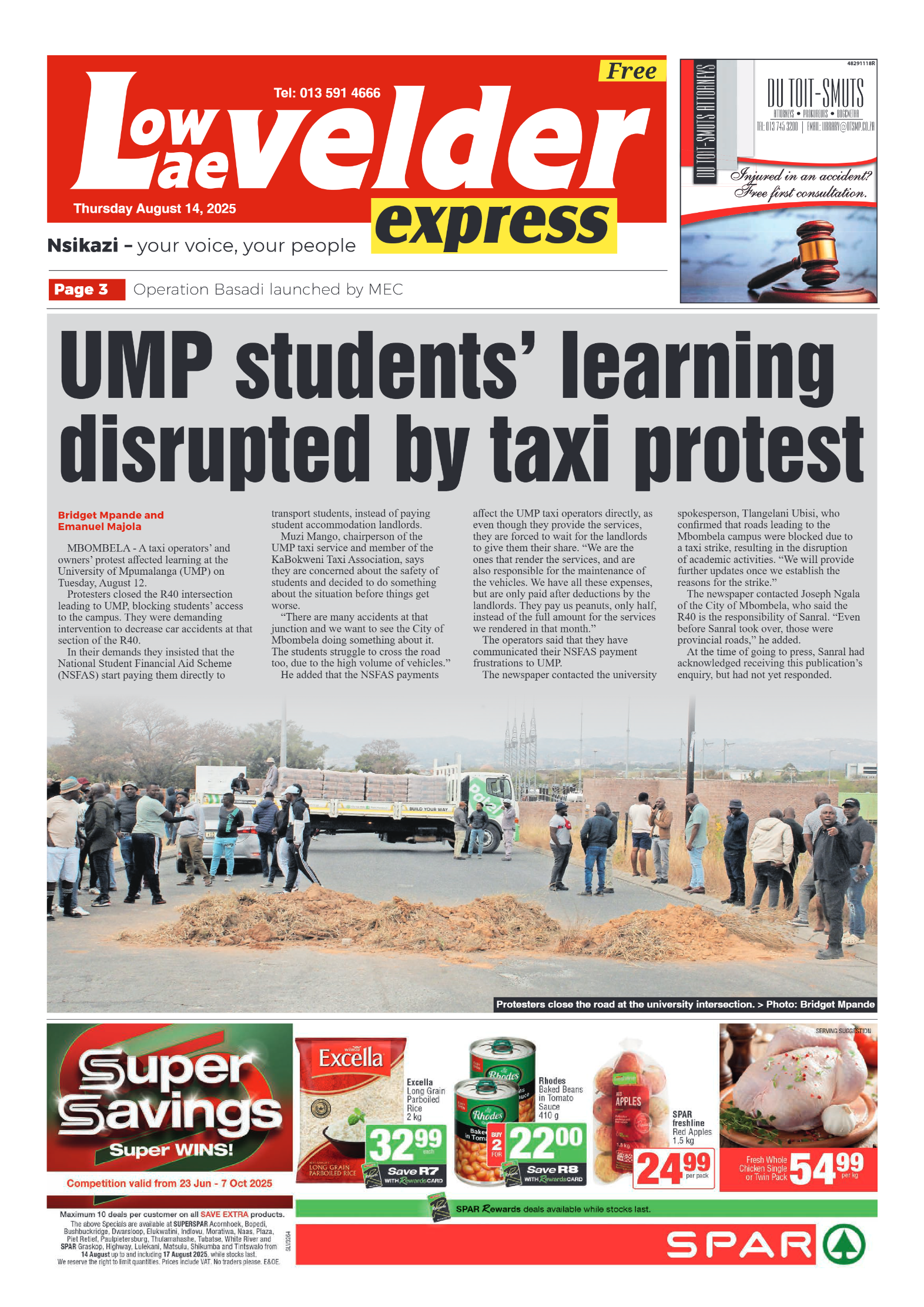 Lowvelder Express 14 August 2025 page 1