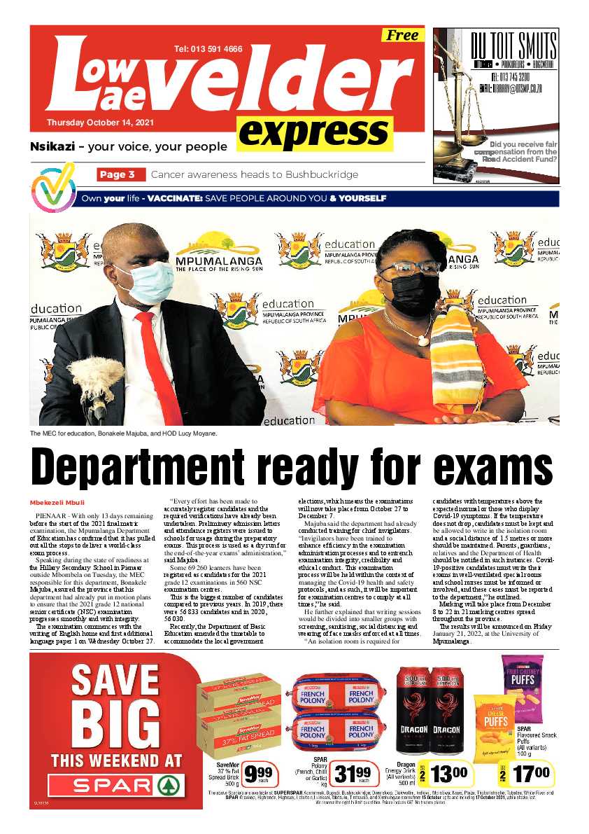 Lowvelder Express 14 October 2021 page 1