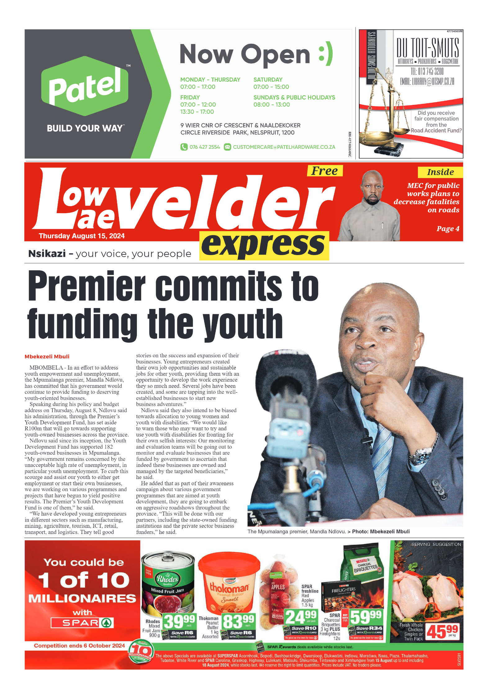 Lowvelder Express 15 August 2024 page 1