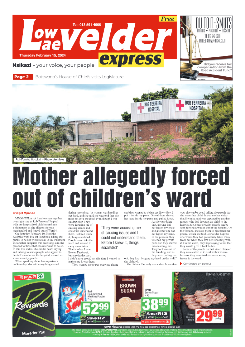 Lowvelder Express 15 February 2024 page 1