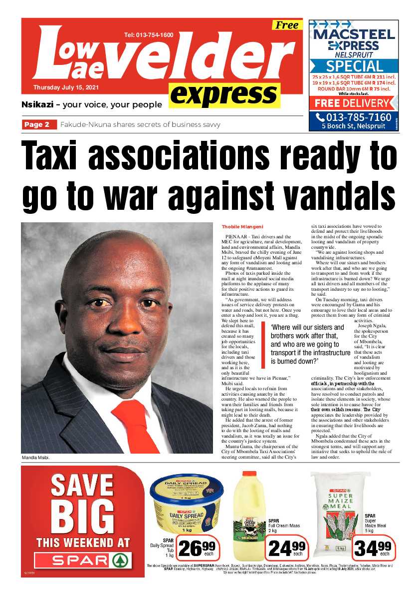 Lowvelder Express 15 July 2021 page 1