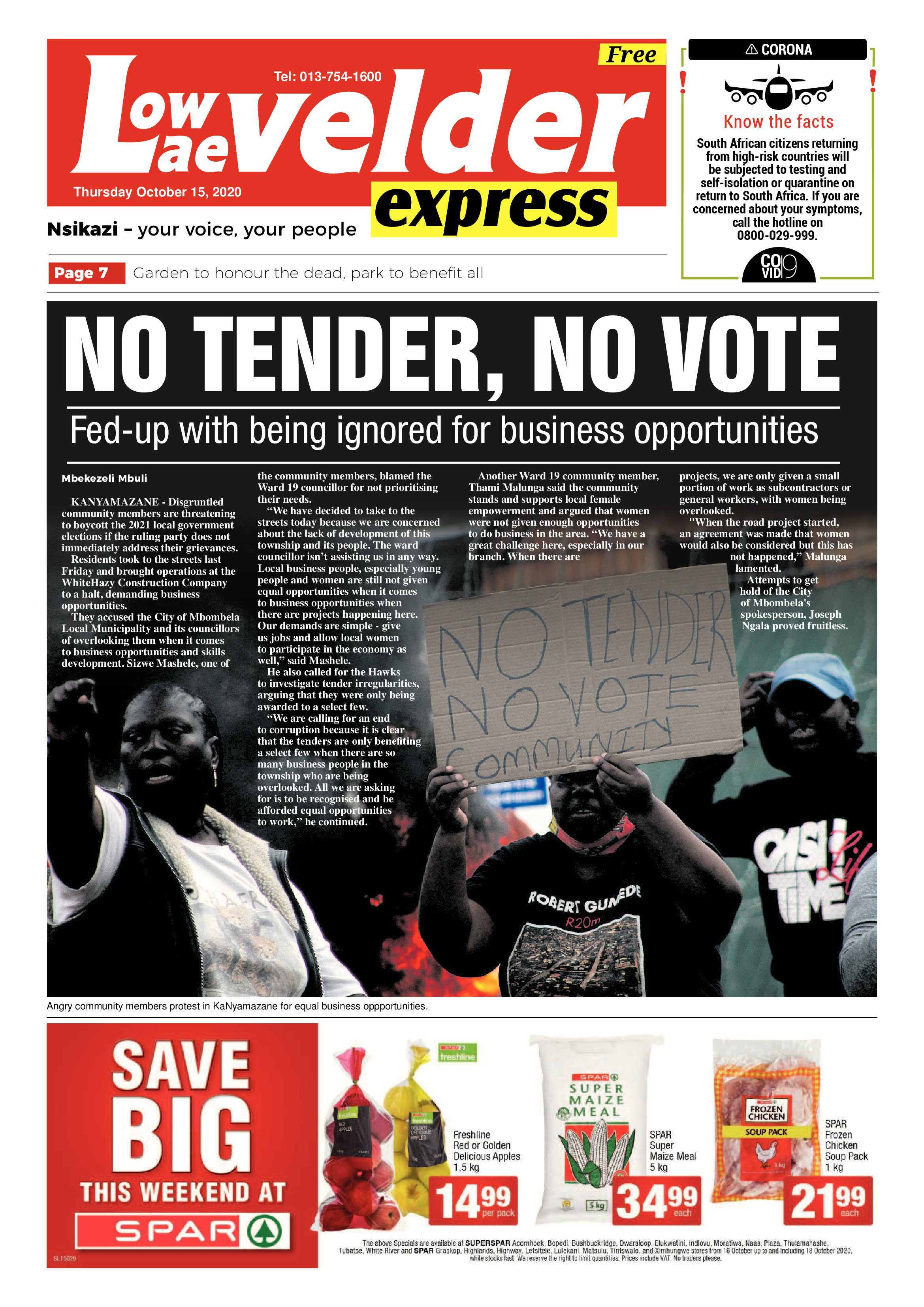 Lowvelder Express 15 October 2020 page 1