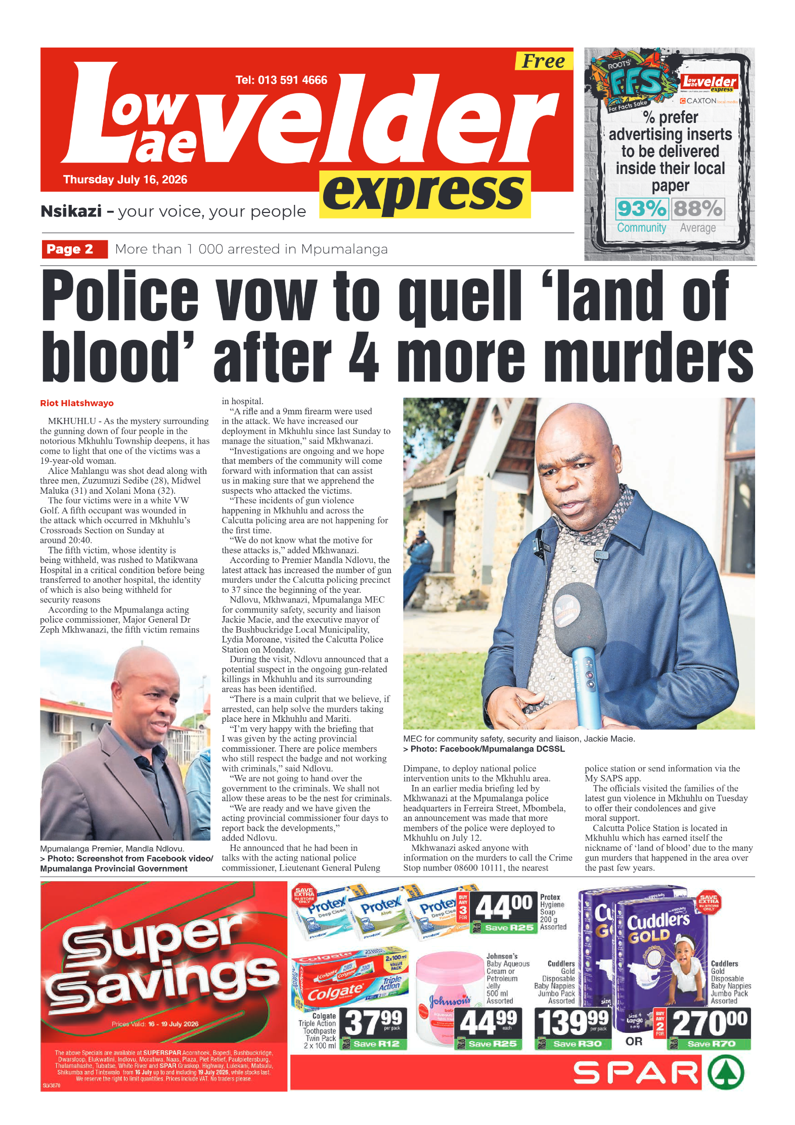 Lowvelder Express 16 July 2026 page 1