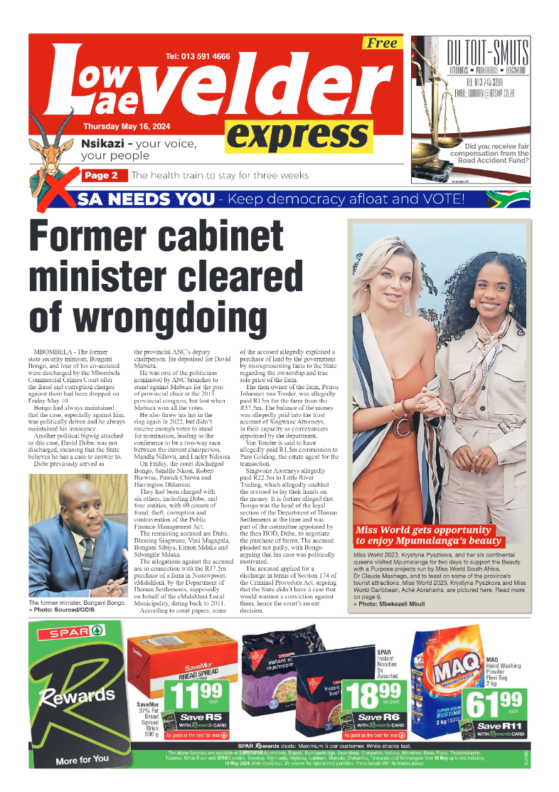 Lowvelder Express 16 May 2024 page 1