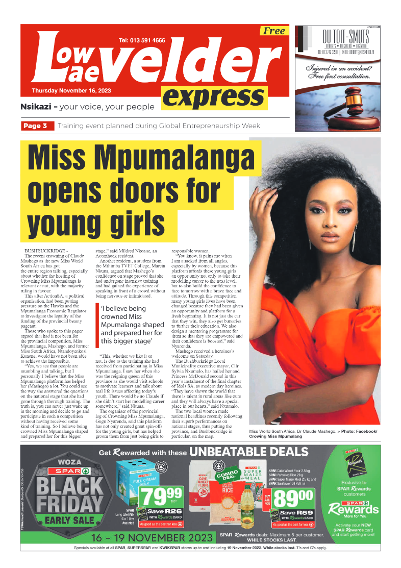 Lowvelder Express 16 November 2023 page 1