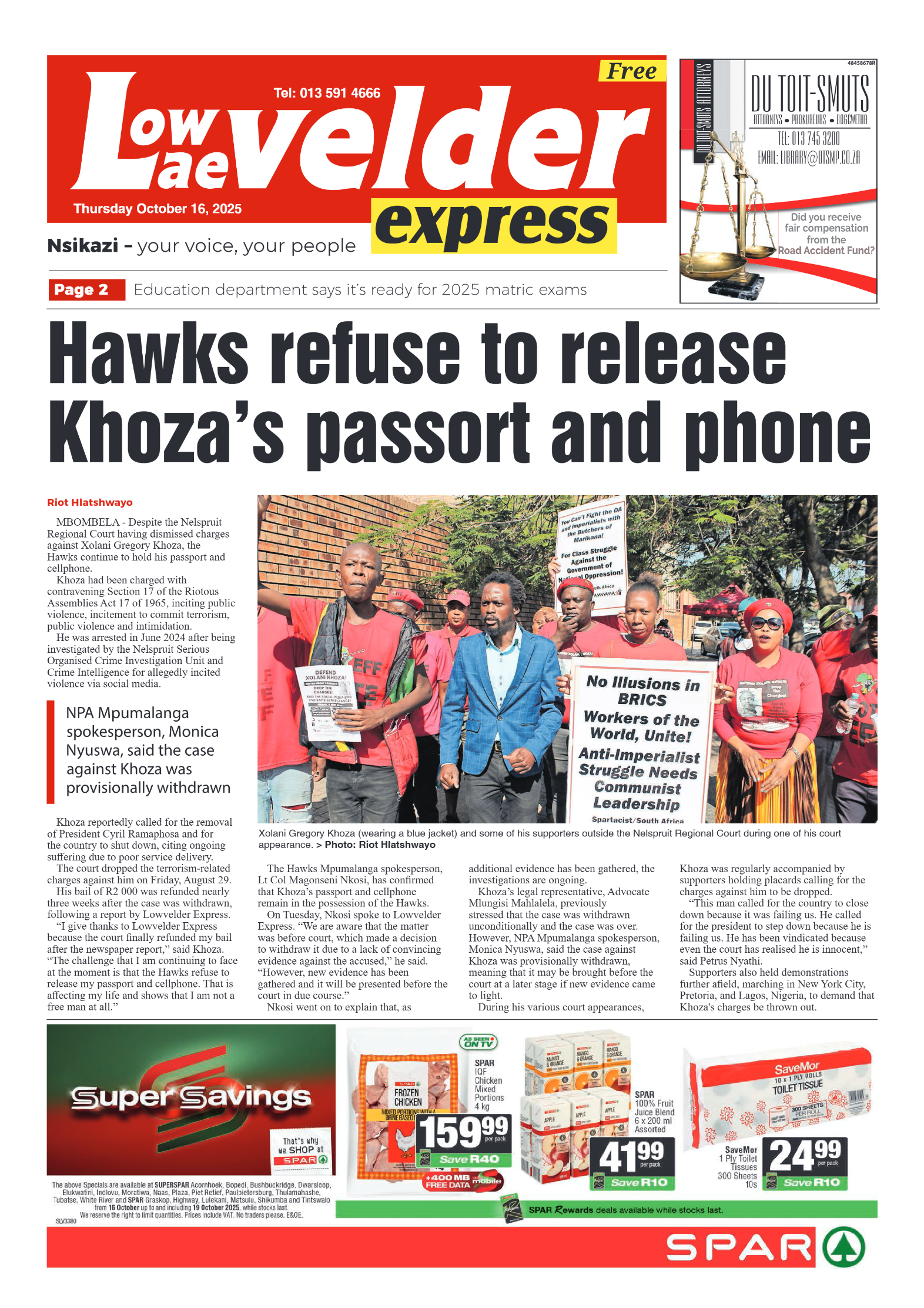 Lowvelder Express 16 October 2025 page 1