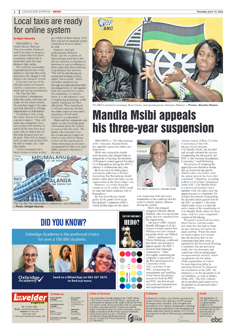 Lowvelder Express 18 April 2024 page 2
