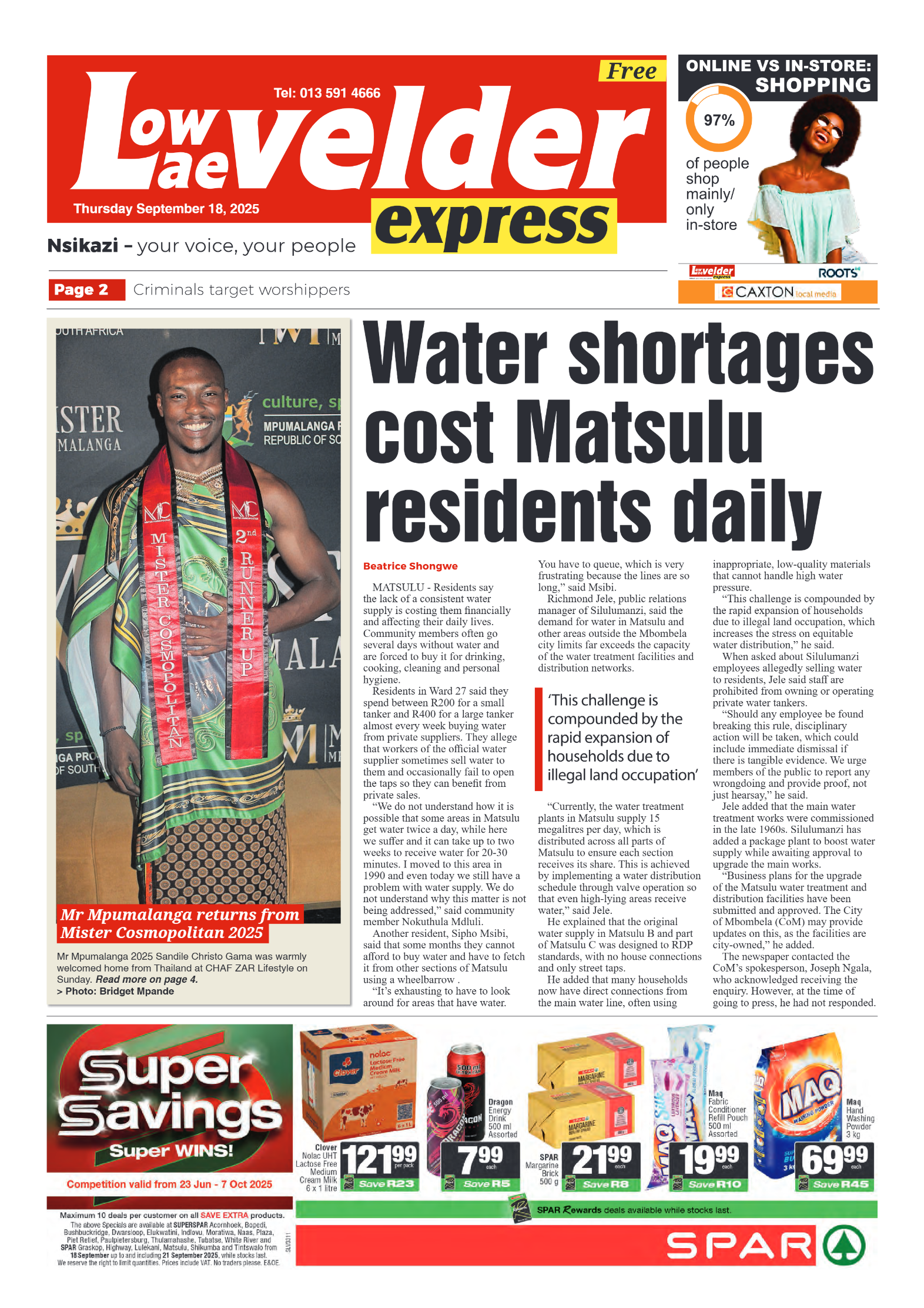 Lowvelder Express 18 September 2025 page 1