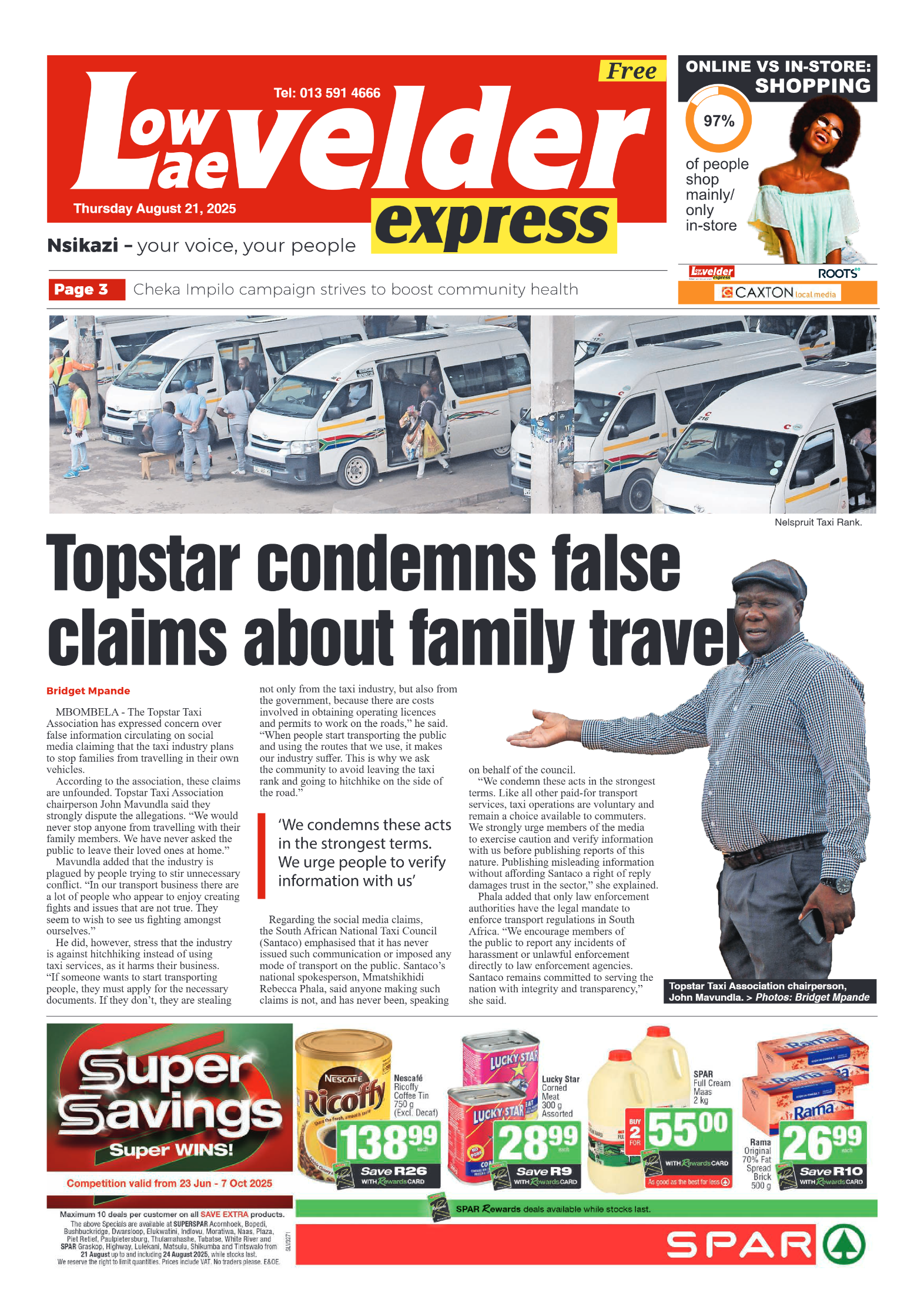 Lowvelder Express 21 August 2025 page 1