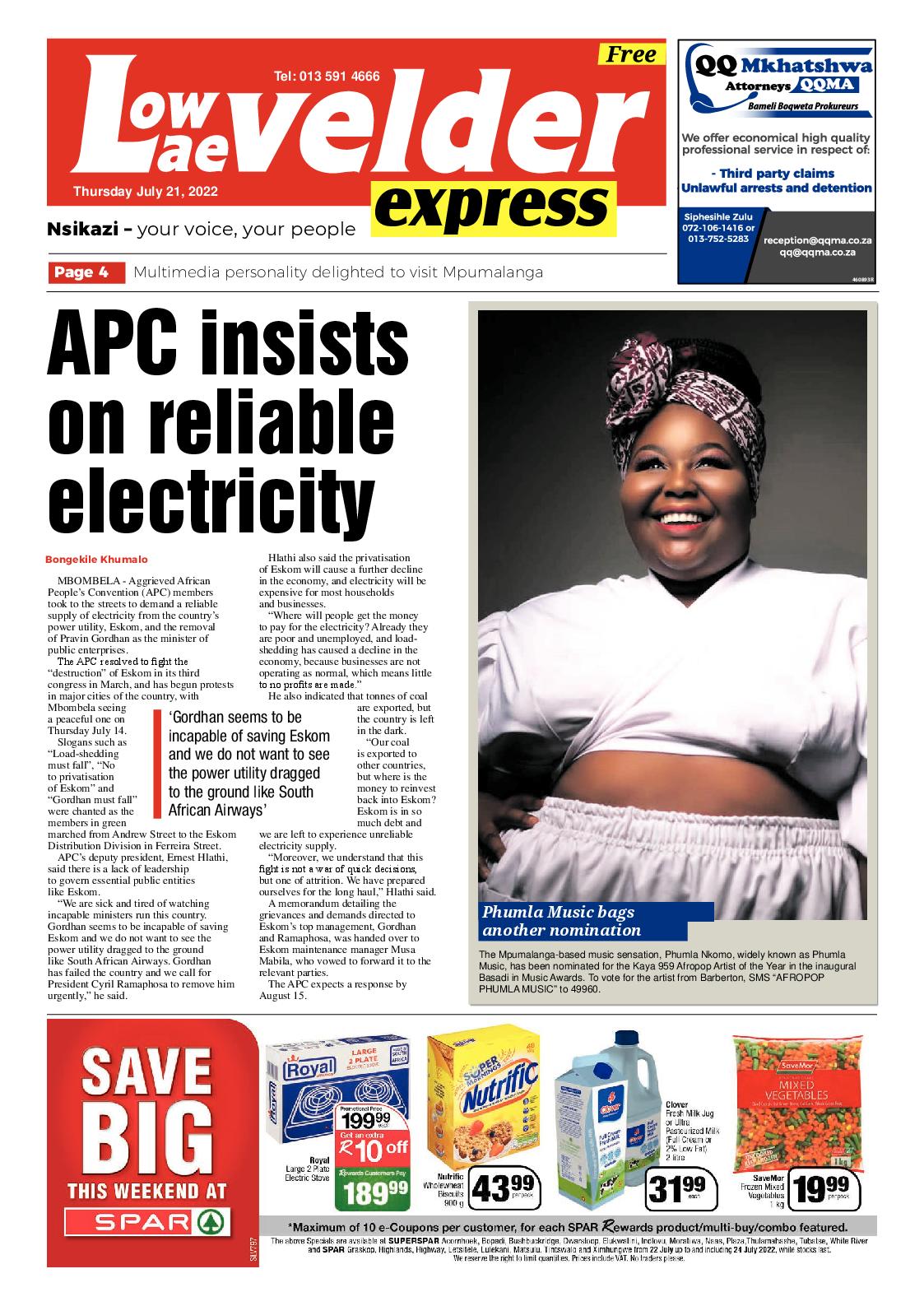 Lowvelder Express 21 July 2022 page 1
