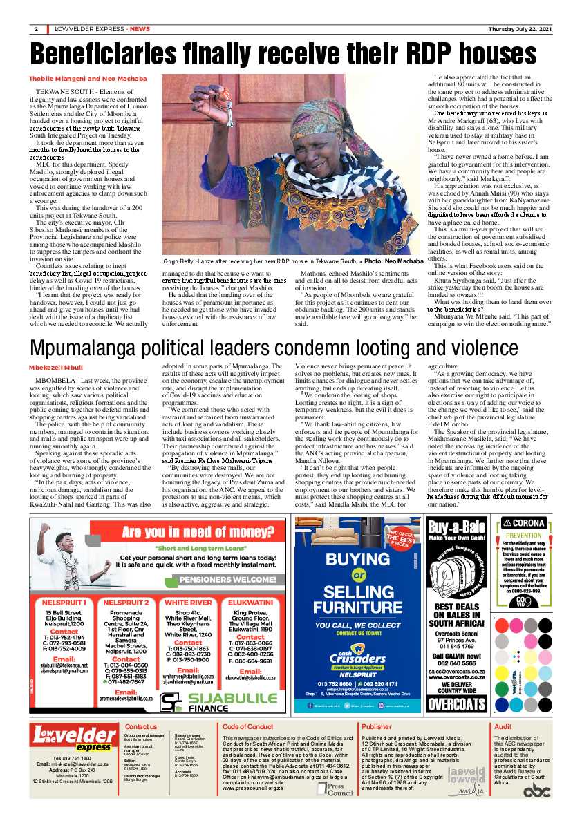 Lowvelder Express 22 July 2021 page 2