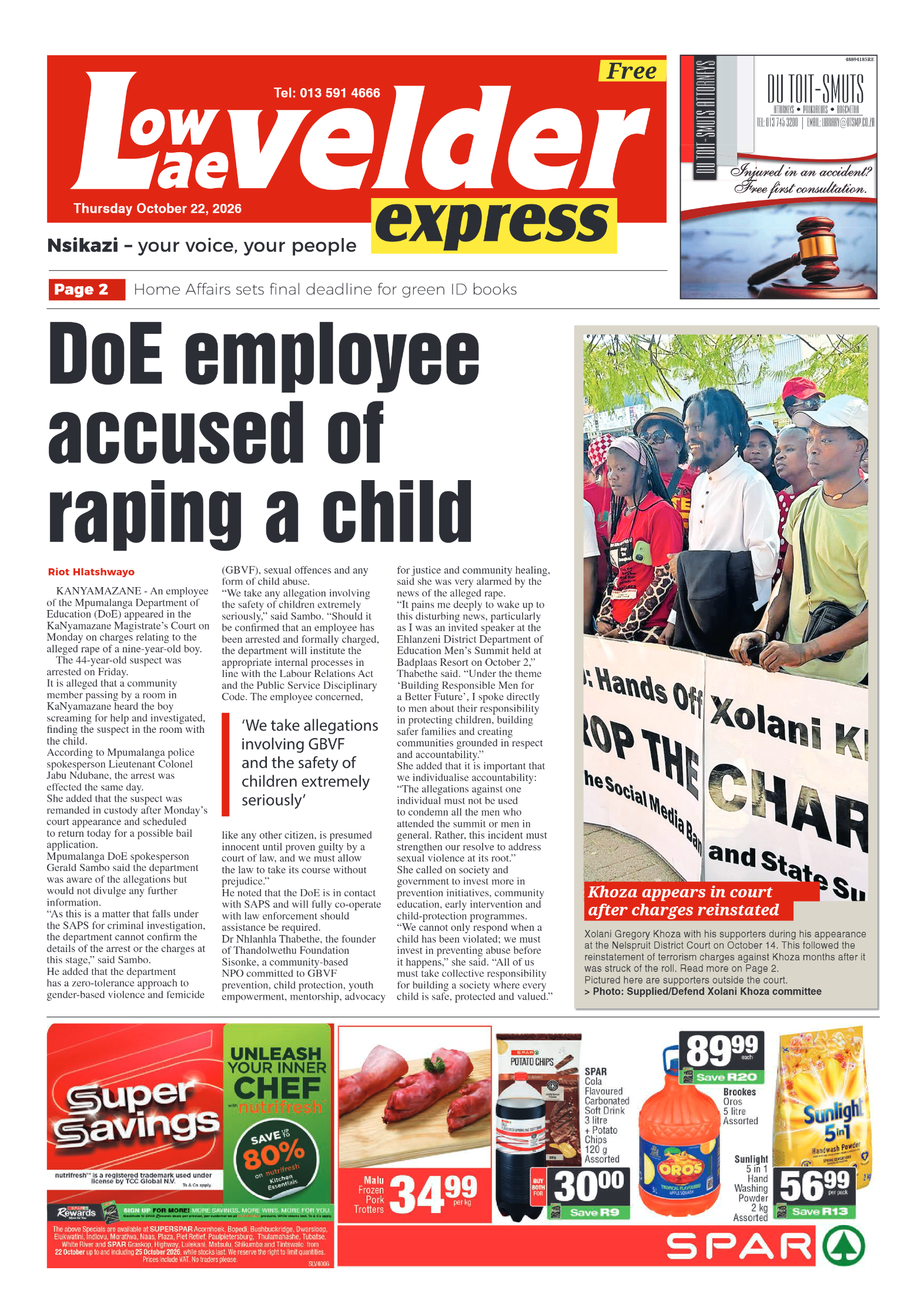 Lowvelder Express 22 October 2026 page 1