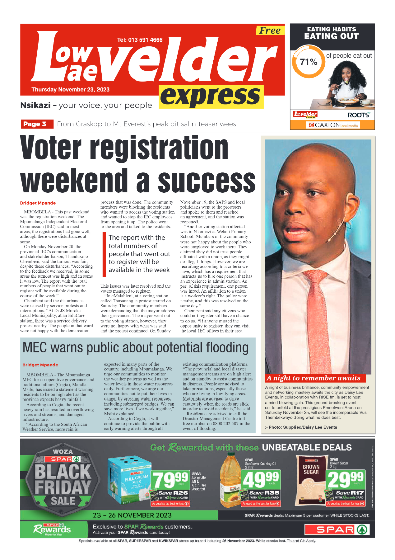 Lowvelder Express 23 November 2023 page 1