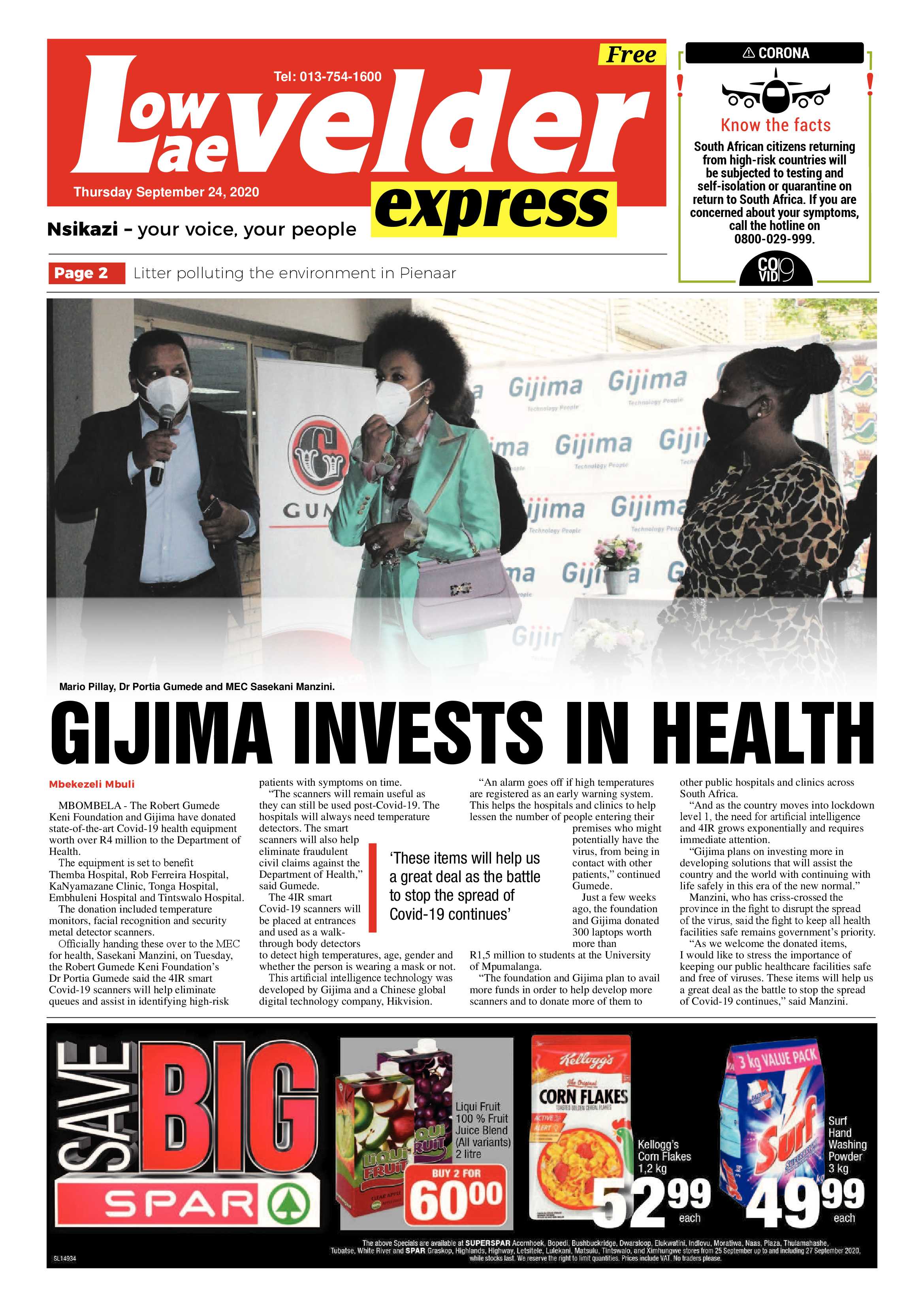 Lowvelder Express 24 September 2020 page 1