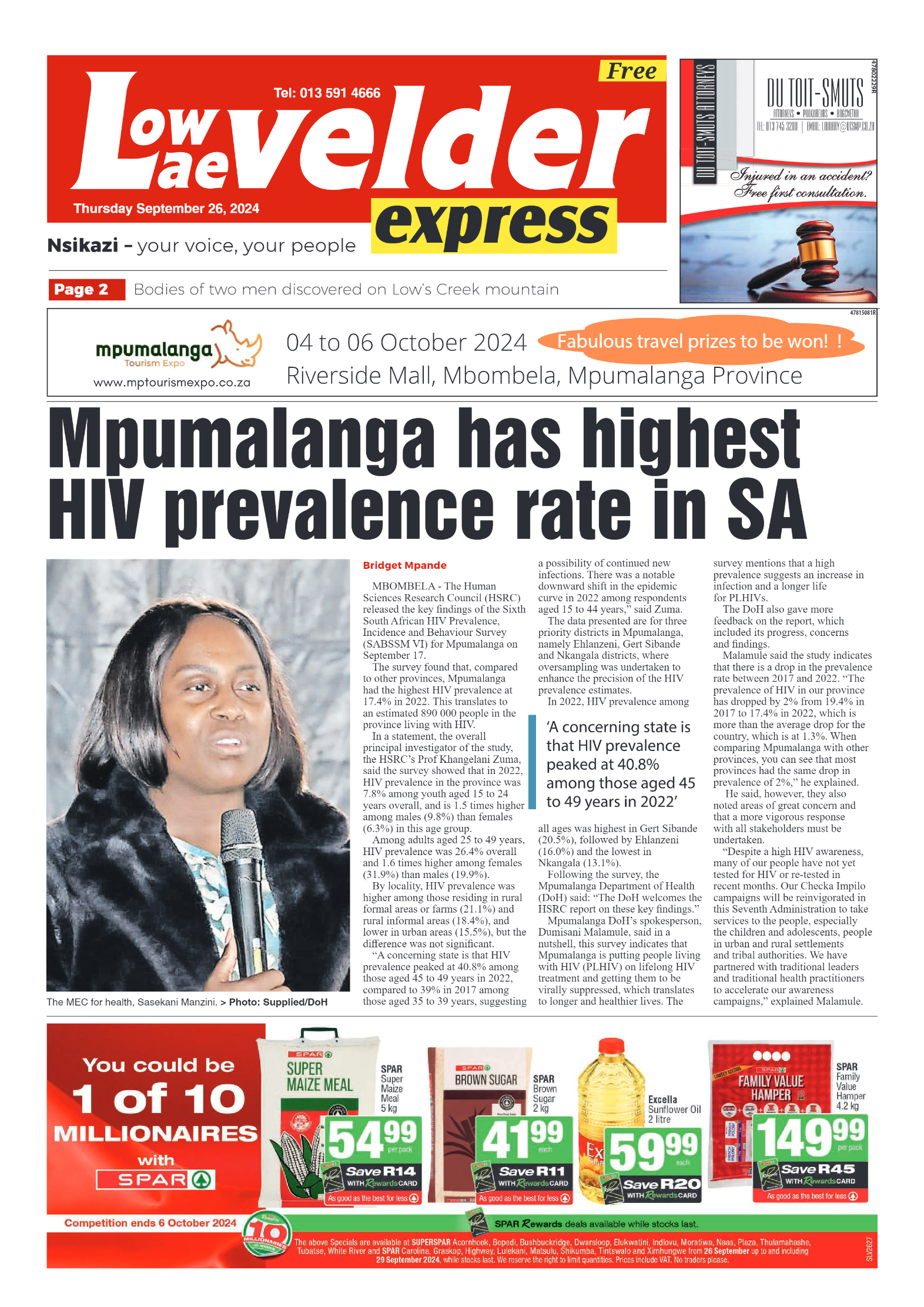 Lowvelder Express 26 September 2024 page 1