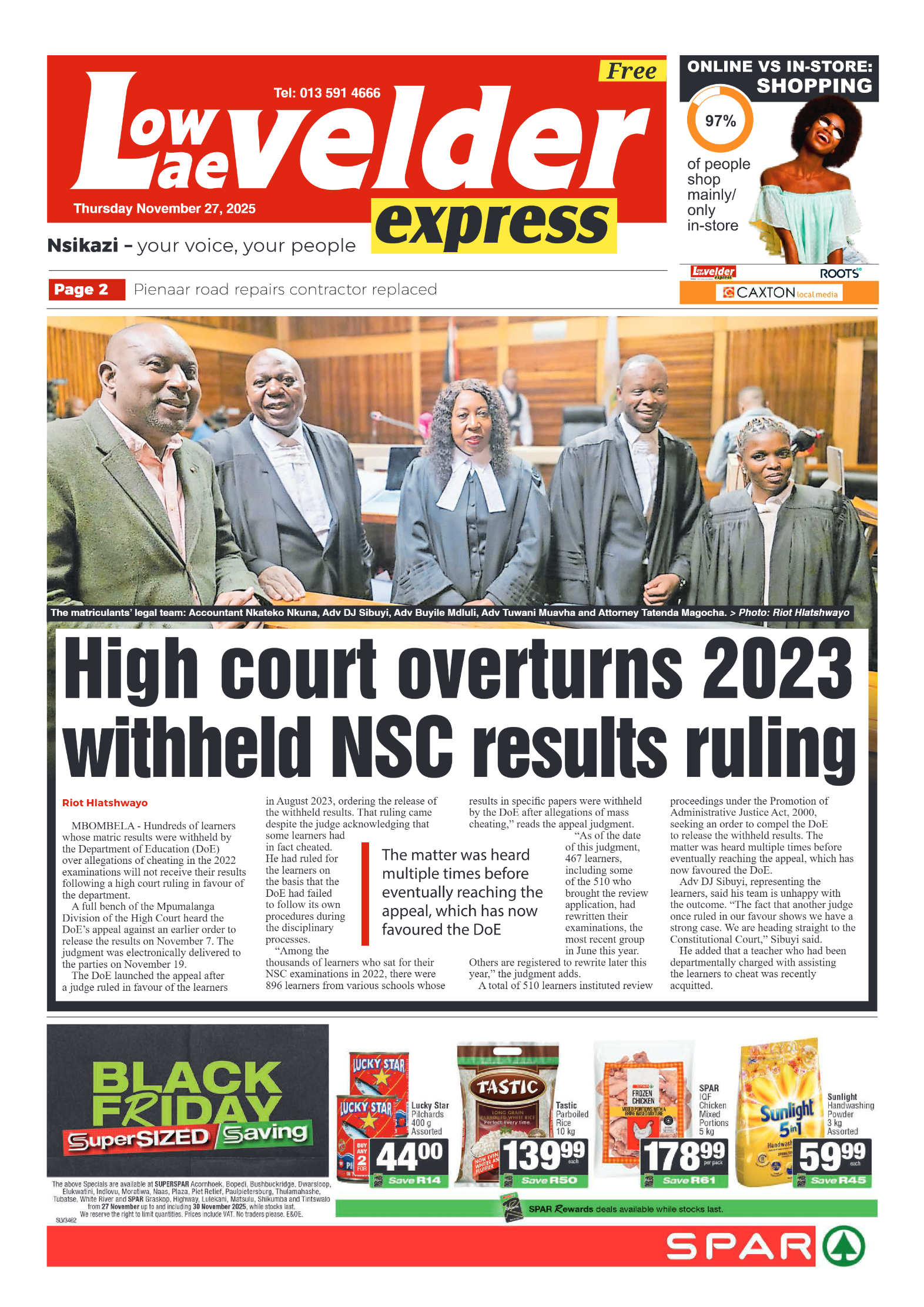 Lowvelder Express 27 November 2025 page 1