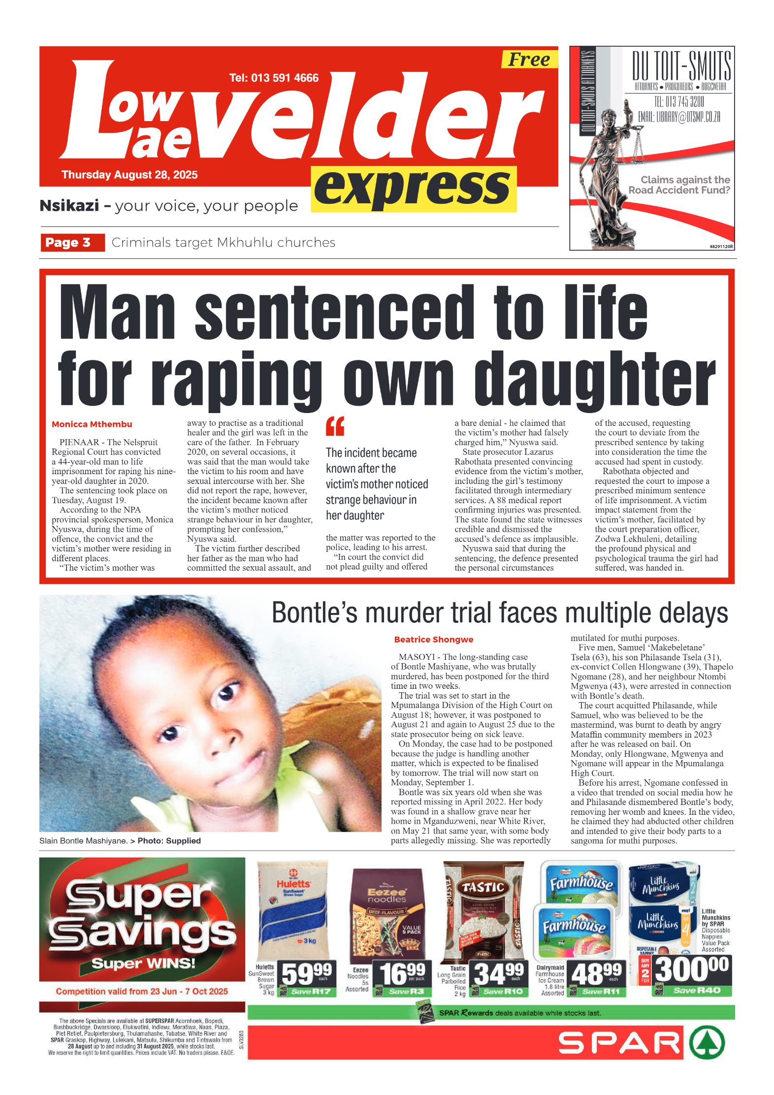 Lowvelder Express 28 August 2025 page 1