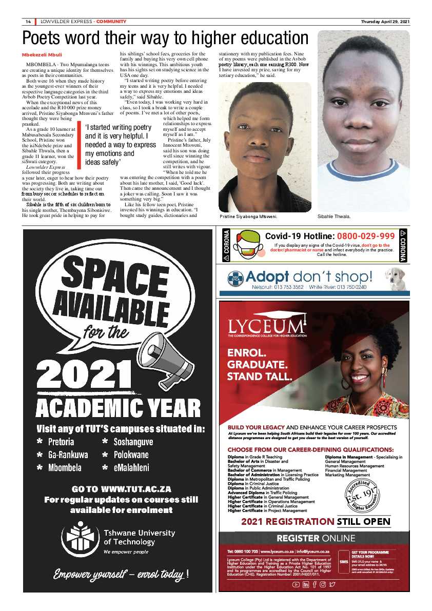 Lowvelder Express 29 April 2021 page 14