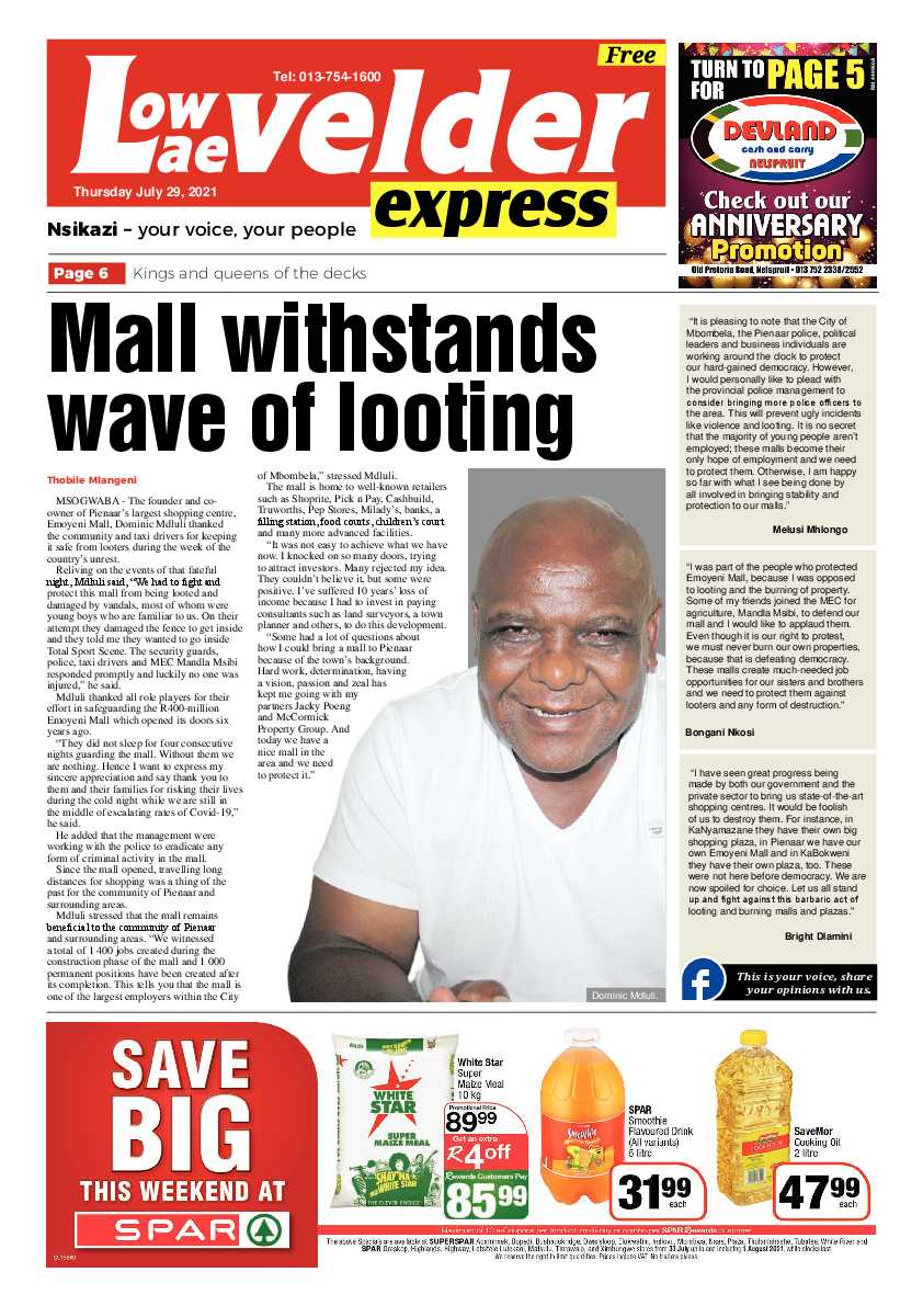 Lowvelder Express 29 July 2021 page 1