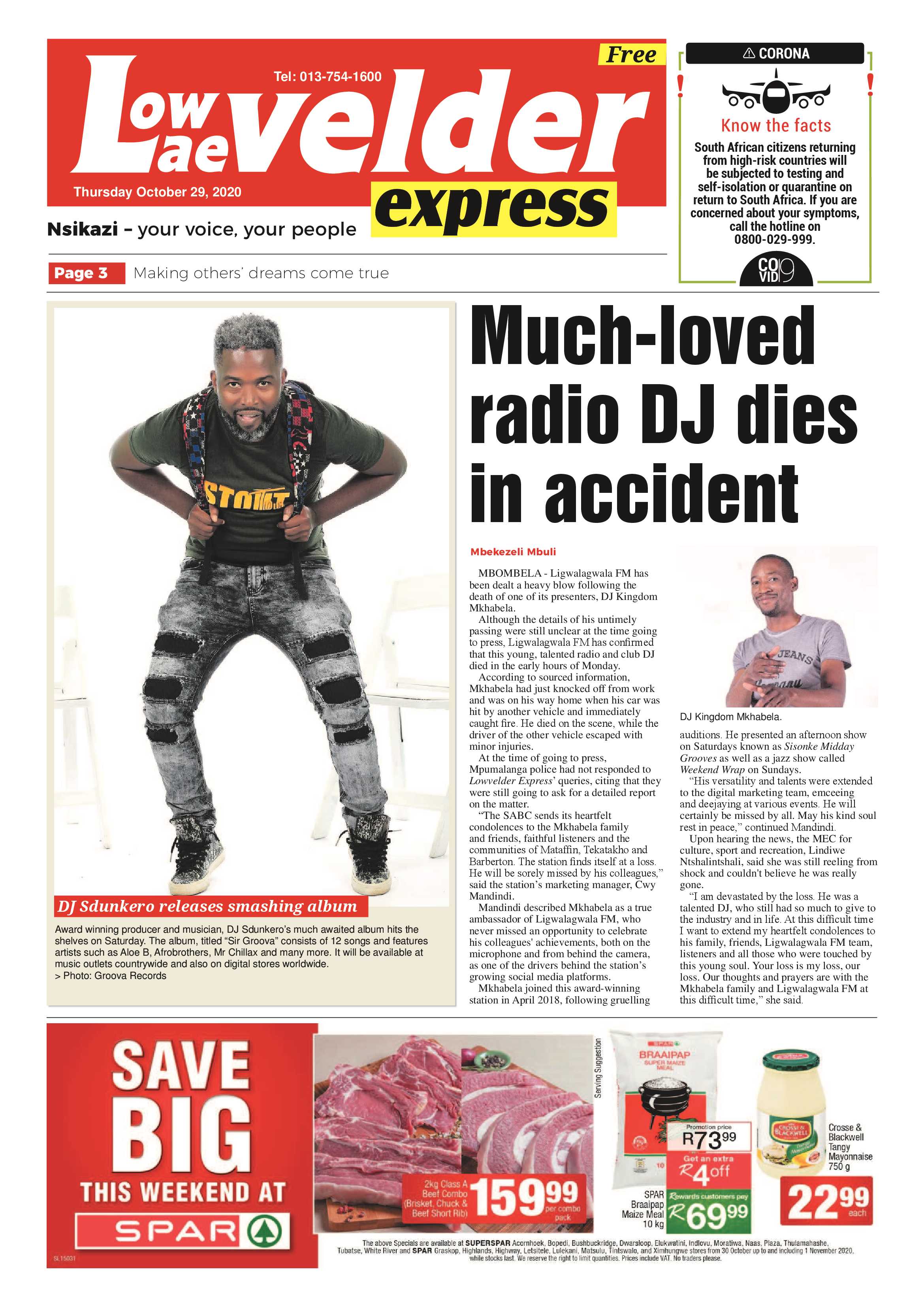 Lowvelder Express 29 October 2020 page 1