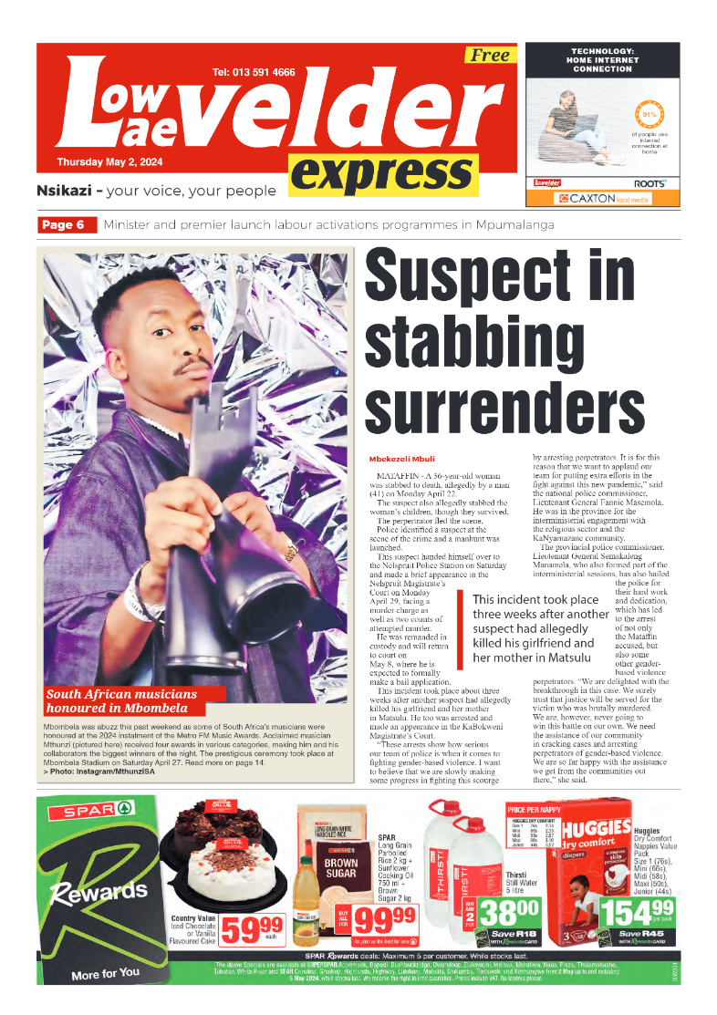 Lowvelder Express 2 May 2024 page 1