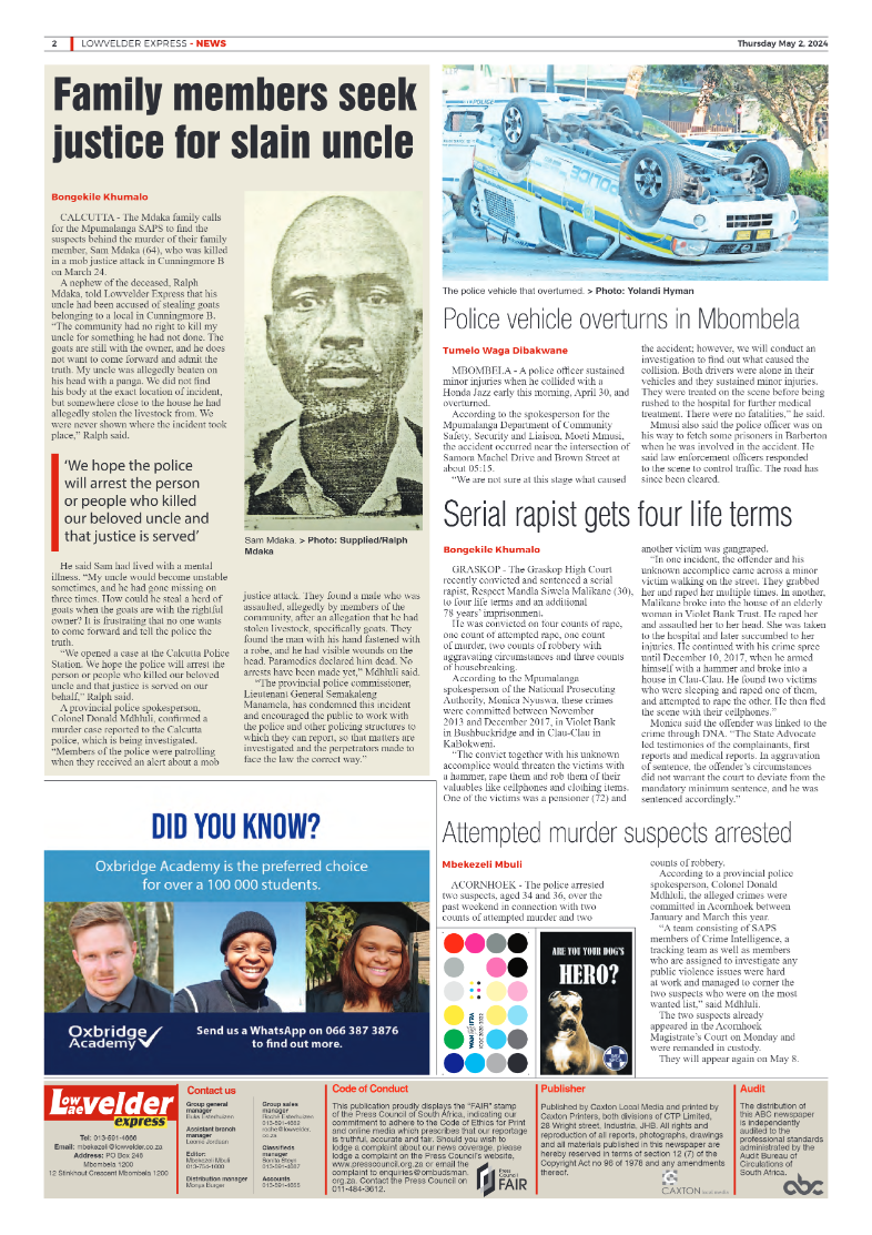 Lowvelder Express 2 May 2024 page 2