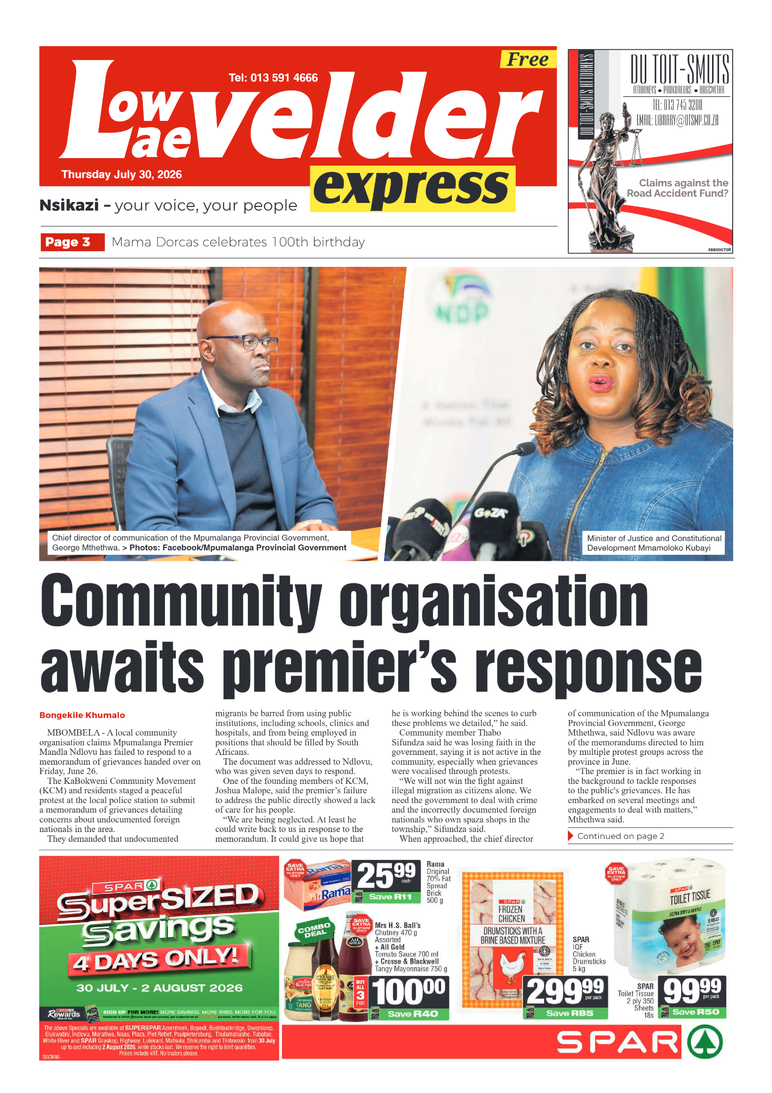 Lowvelder Express 30 July 2026 page 1
