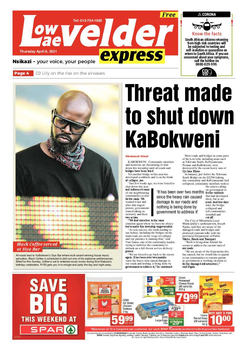 Lowvelder Express 8 April 2021 page 1