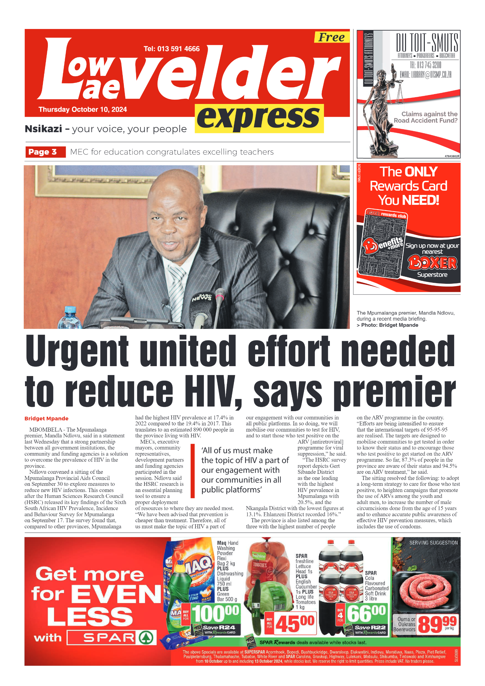 Lowvelder Express 10 October 2024 page 1